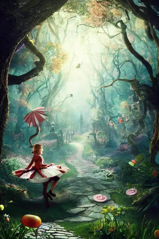 Prompt: Alice in wonderland on DMT, dramatic lighting, cinematic, establishing shot, extremely high detail, foto realistic, cinematic lighting, post processed, concept art, high details, cinematic, 8k resolution, beautiful detailed, photorealistic, digital painting, artstation, concept art, smooth, sharp focus, artstation trending, octane render, unreal engine