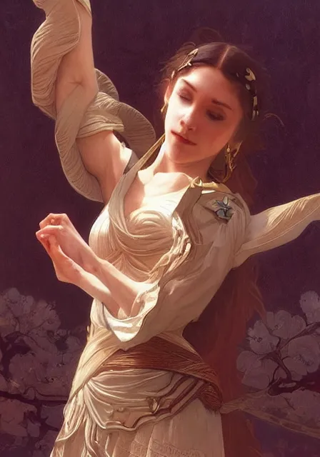 Prompt: zelda dance, intricate, elegant, highly detailed, digital painting, artstation, concept art, smooth, sharp focus, illustration, art by artgerm and greg rutkowski and alphonse mucha and william - adolphe bouguereau