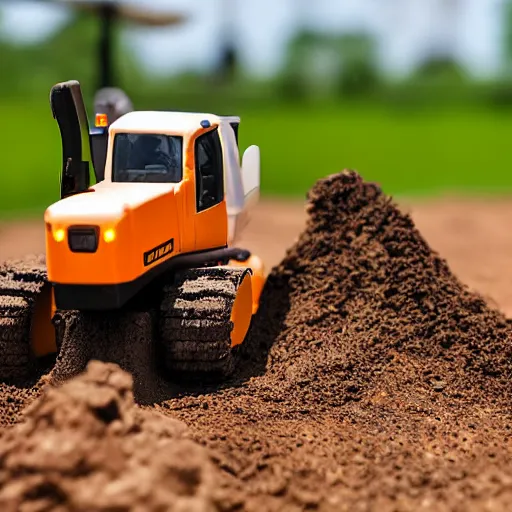 Image similar to toy excavator riding on dirt, 3 3 mm close up photo