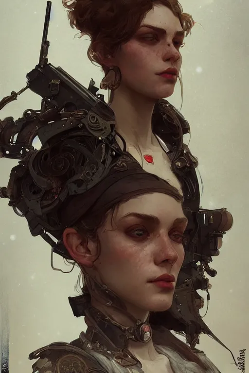 Image similar to A full portrait of a beautiful post apocalyptic commissar, intricate, elegant, highly detailed, digital painting, artstation, concept art, smooth, sharp focus, illustration, art by Krenz Cushart and Artem Demura and alphonse mucha