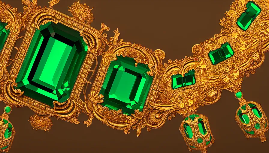 Image similar to highly detailed oil painting, front view, ornate, delicate, brilliant magical emerald choker, octane render, realistic, dramatic light,