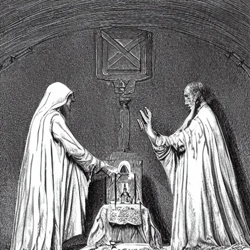 Image similar to patrick star sacrifices squidward at the altar by gustave dore james gurney artstation