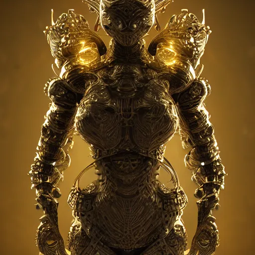 Prompt: darklord amdusc beautiful natural soft light, rim light, gold fractal details, fine lace, mandelbot fractal anatomical, glass, facial muscles, elegant, ultra detailed, metallic armor, octane render