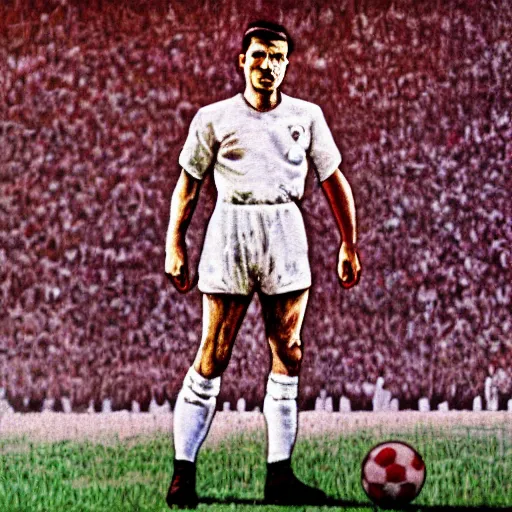 Image similar to Fritz Walter standing above Kaiserslautern as a football god, digital art, colored, highly detailed