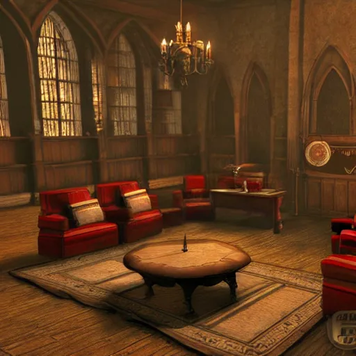 Image similar to Harry Potter in Gryffindor's common room, Playstation 2 screenshot, 3D Render