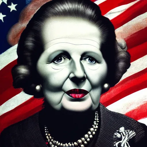 Prompt: illustration of Margaret Thatcher by Hans Rudi Giger, 8k high definition high quality