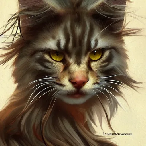 Image similar to maine coon, anthropomorphic large maine coon, bipedal, muskateer outfit, aware. furry. character concept, digital painting, artstation, concept art, smooth, super sharp focus, illustration, art by artgerm and h r giger and alphonse mucha