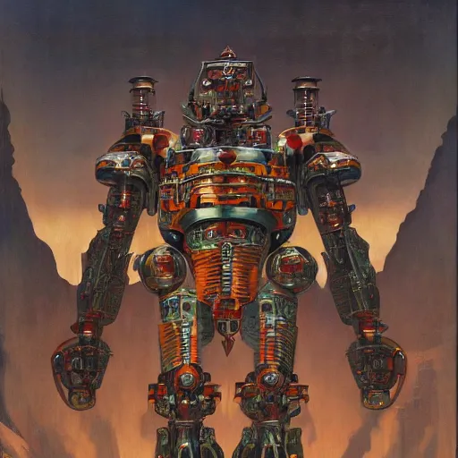 Image similar to mayan mecha by j. c. leyendecker, barlowe, makoto kobayashi, and beksinski