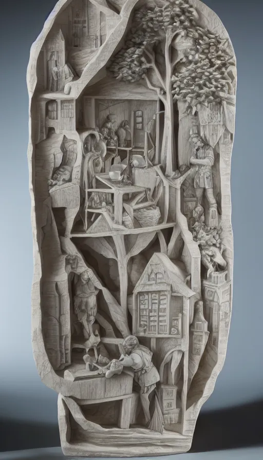 Image similar to the utopia portal highly detailed carving on southern ice porcelain, partially glazed, woodfired, art gallery