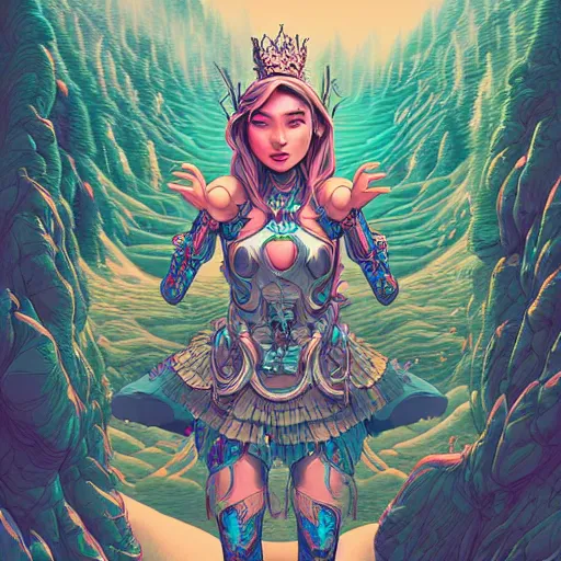 Image similar to ethereal cybernetic princess in the mountains, extremely detailed, sharp focus, wide view, full body shot, smooth, digital illustration, by dan mumford. james jean, by rossdraws, frank franzzeta, sakimichan