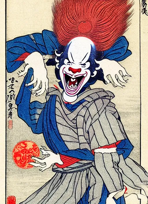Image similar to pennywise as a yokai illustrated by kawanabe kyosai and toriyama sekien