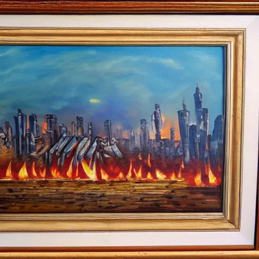 Image similar to a painting of a burning city