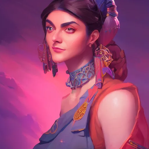 Image similar to beautiful female portrait, maya ali mage, gloomhaven, dynamic lighting, gaudy colors, octane render aesthetic, matte painting concept art, official fanart behance hd artstation by jesper ejsing, by rhads and makoto shinkai and lois van baarle and ilya kuvshinov and rossdraws