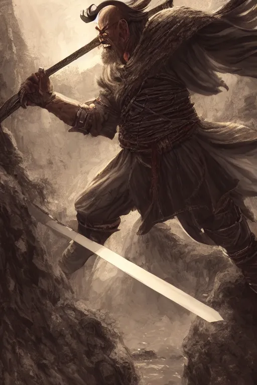 Prompt: a thin and wiry orc kensai monk wielding a broadsword, d&d, fantasy art, ravenloft, 8k, highly detailed digital art, by stephan koidl