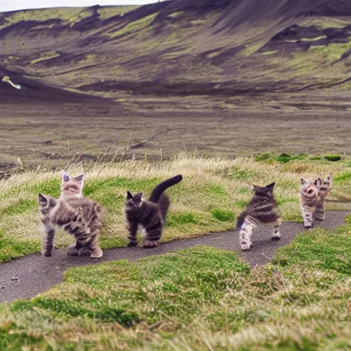 Image similar to a picture of kittens walking on a landscape in iceland