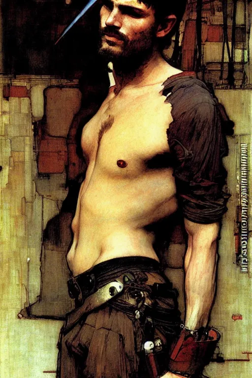 Image similar to attractive male, painting by john william waterhouse, yoji shinkawa, carl larsson