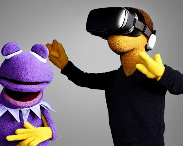 Image similar to a muppet wearing a vr headset