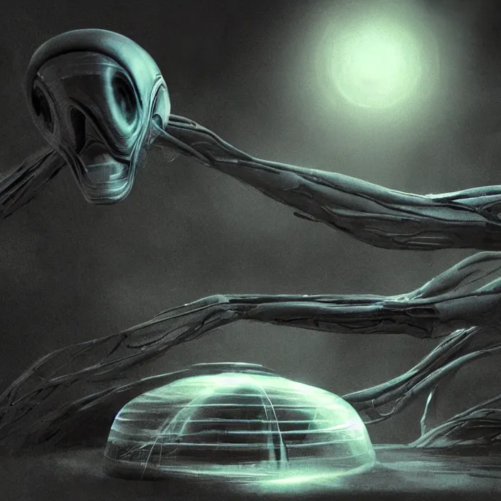 Image similar to first contact with abstract alien being, concept art, movie still