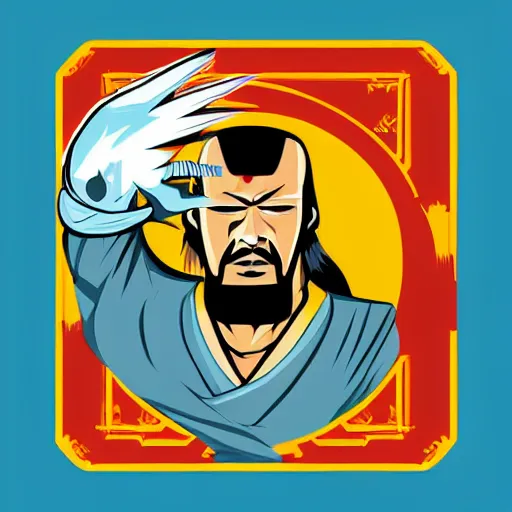 Prompt: kung fu warlord, digital art, iconic icon, 2 d vector logo, cartoon, t - shirt design