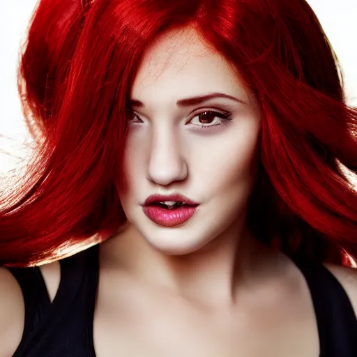 Image similar to a beautiful woman with red hair, close - up photography, studio lighting