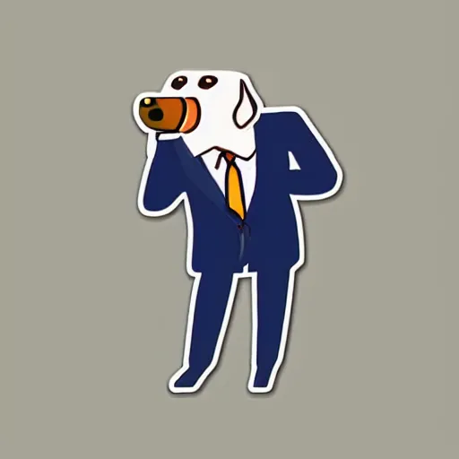 Image similar to a sticker illustration of a man with a dog head wearing a suit and holding a gun