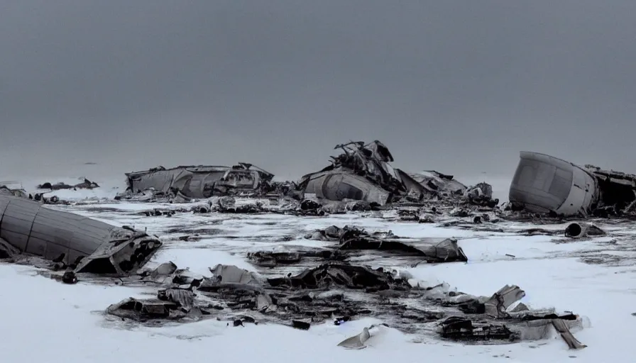 Prompt: Cargo ship crash site Hoth, moody, spooky, cinematic