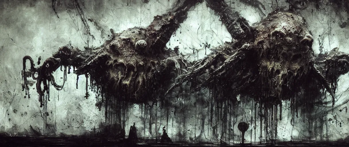 Prompt: wet collodion photography of early xx century cthulhu sleeping in r'lyeh sunken city wiyh non euclidean geometry by emil melmoth zdzislaw beksinki craig mullins yoji shinkawa realistic render ominous detailed photo atmospheric by jeremy mann francis bacon and agnes cecile ink drips paint smears digital glitches glitchart