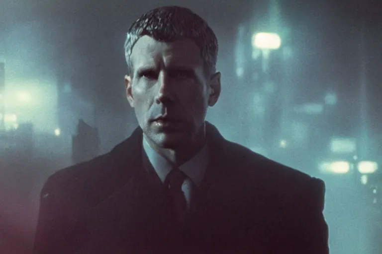 Image similar to a stunning portrait of Philip Kindred in the style of Blade runner , sharp focus, cinematic