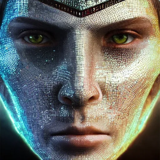 Prompt: hyperrealistic mixed media image of magic mosaic glass armor skyrim, stunning 3 d render inspired art by greg rutkowski and xiang duan and thomas eakes, perfect facial symmetry, flesh texture, realistic, highly detailed attributes and atmosphere, dim volumetric cinematic lighting, 8 k octane detailed render, post - processing, masterpiece,