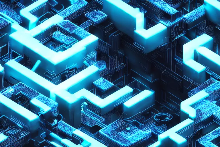 Image similar to a single Cyberpunk Intricate black and neon blue cube no background 4K 3D render desktopography HD Wallpaper digital art