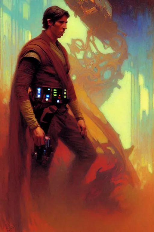 Image similar to attractive man, star wars, cool colors, painting by gaston bussiere, craig mullins, greg rutkowski, alphonse mucha