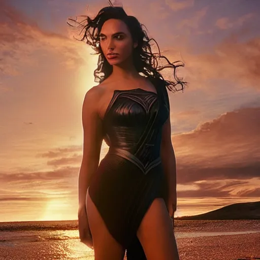 Image similar to woman who is a genetic combination of gal gadot and beyonce face and upper - body focus renaissance female in soft dreamy light at sunset, contemporary fashion shoot by edward robert hughes, annie leibovitz and steve mccurry, david lazar establishing shot, artistic, hyperrealistic