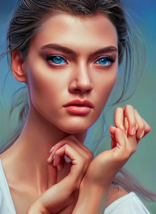 Image similar to photo of a gorgeous young woman in the style of stefan kostic and david la chapelle, realistic, sharp focus, 8 k high definition, 3 5 mm film photography, photo realistic, insanely detailed, intricate, elegant, art by stanley lau and artgerm