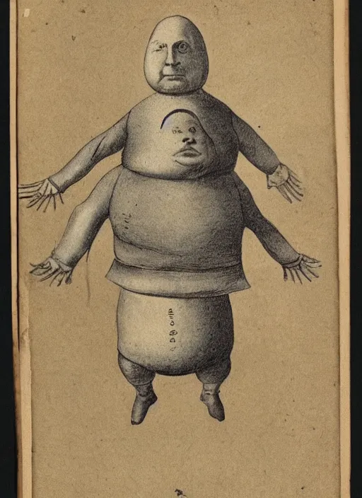 Image similar to 1 8 0 0 s style full body detailed photograph of silly humpty dumpty jack black, realistic, hieronymus bosch