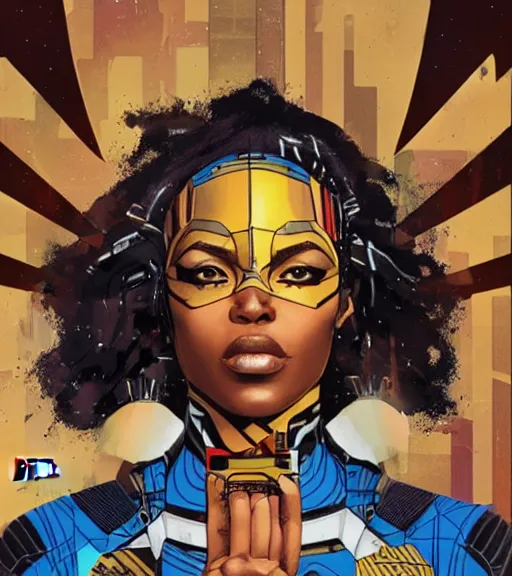 Image similar to african female android, by MARVEL comics and Sandra Chevrier, 4k