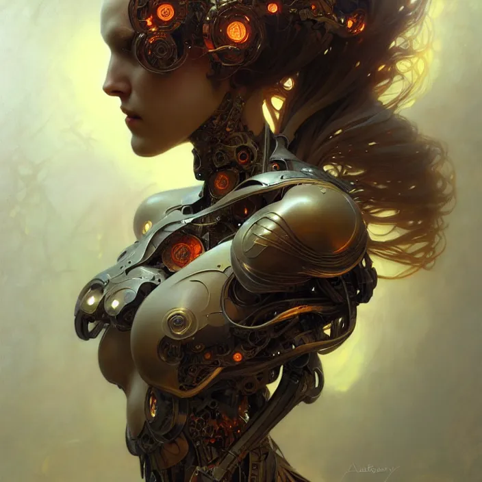 Image similar to organic cyborg, diffuse lighting, fantasy, intricate, elegant, highly detailed, lifelike, photorealistic, digital painting, artstation, illustration, concept art, smooth, sharp focus, art by john collier and albert aublet and krenz cushart and artem demura and alphonse mucha