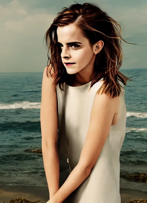 Image similar to Emma Watson for Cosmopolitan, summertime, full length shot, XF IQ4, 150MP, 50mm, f/1.4, ISO 200, 1/160s, natural light, Adobe Photoshop, Adobe Lightroom, DxO Photolab, Corel PaintShop Pro, rule of thirds, symmetrical balance, depth layering, polarizing filter, Sense of Depth, AI enhanced, HDR