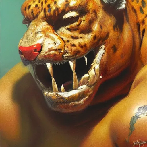 Image similar to Buff wrestler wearing a jaguar mask, closeup character portrait art by Donato Giancola, Craig Mullins, digital art, trending on artstation