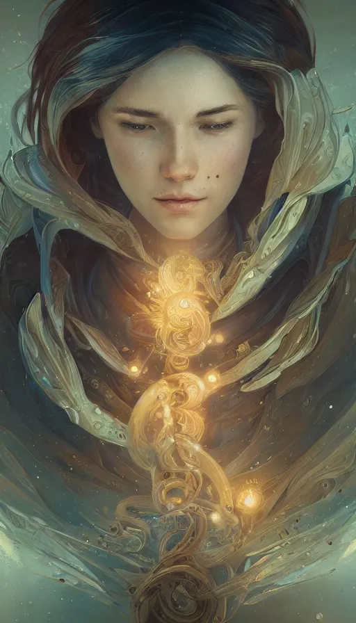 Image similar to time traveller, fibonacci, sweat drops, insane, intricate, highly detailed, digital painting, artstation, concept art, smooth, sharp focus, illustration, Unreal Engine 5, 8K, art by artgerm and greg rutkowski and alphonse mucha