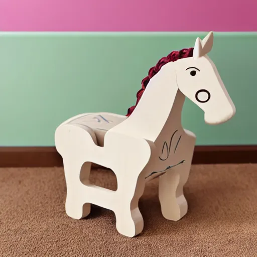 Image similar to the trojan horse inside of a rocking horse, toy for toddlers