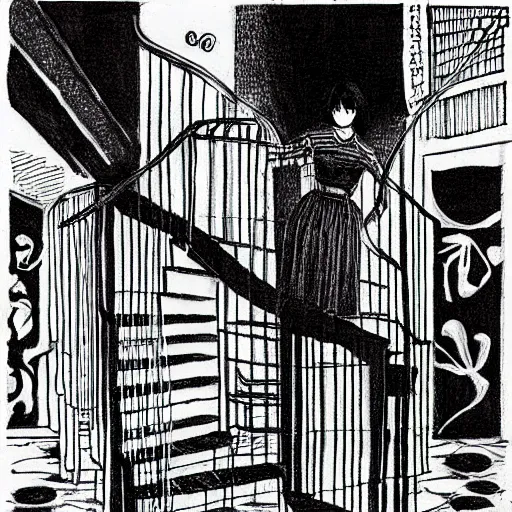 Prompt: ink drawing of an infinite staircase drawn by junji ito