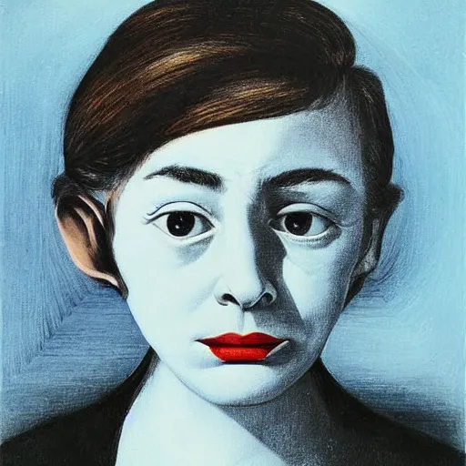 Image similar to very very beautiful surreal detailed portrait of young hillary clinton, painted by max ernst