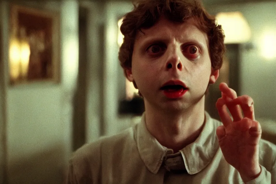 Prompt: michael cera as hannibal lecter in the silence of the lambs ( 1 9 9 1 ), cinematic, creepy, dramatic, 4 0 mm f / 2. 8, 3 5 mm film, color film