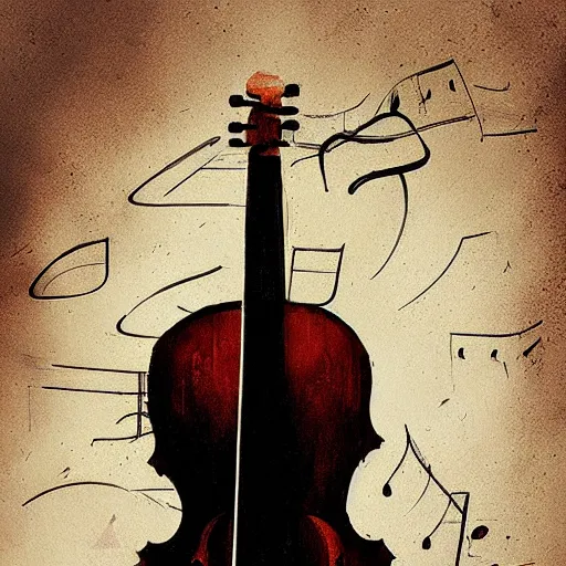 Image similar to abstract composition with guitar in cello shape by greg rutkowski