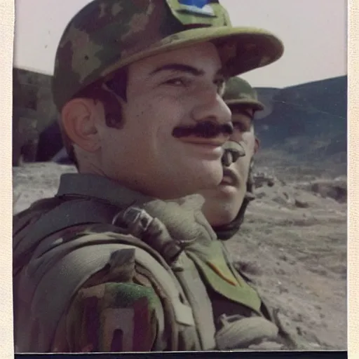 Image similar to Super Mario at Afghanistan war, old polaroid photo