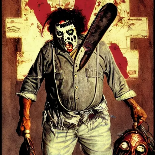 Prompt: leatherface, texas chainssaw massacre, artwork of norman rockwell