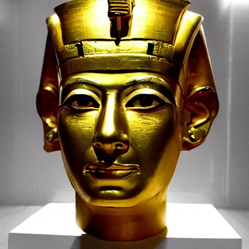 Prompt: anient, golden egyptian pharaoh death mask of walter white, in the style of king tut