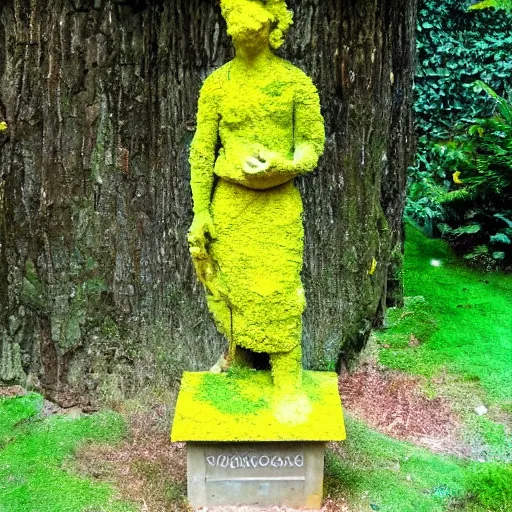 Image similar to statue with very yellow moss and yellow plants