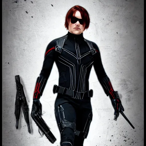 Image similar to Norman Reedus as Black Widow from The Avengers, cinematic photo