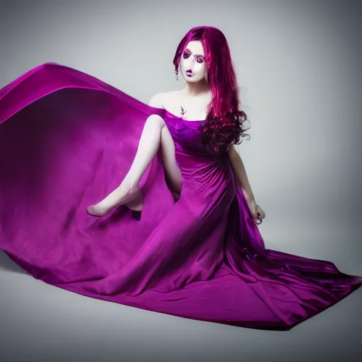 Image similar to Beautiful, professional model, vampire, Shalltear Bloodfallen, Studio Photography, Editorial photography, Studio Lighting, purple dress